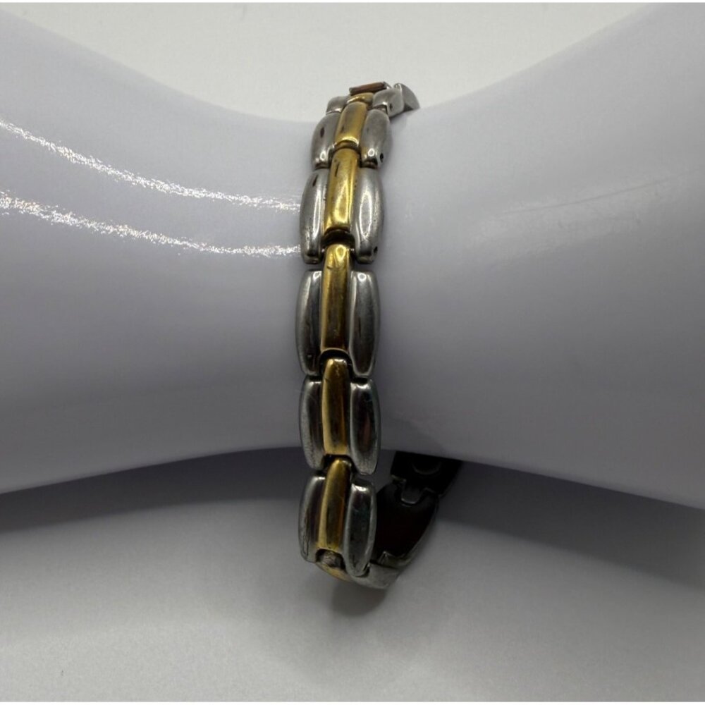 Two-Tone  8 Inches Stainless Steel Magnetic Therapy Link Bracelet